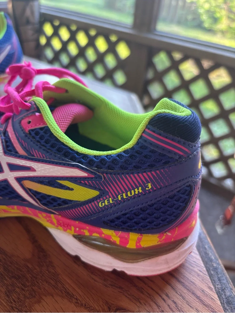 ASICS Blue Running Sneakers with Pink Laces & Lime Interior